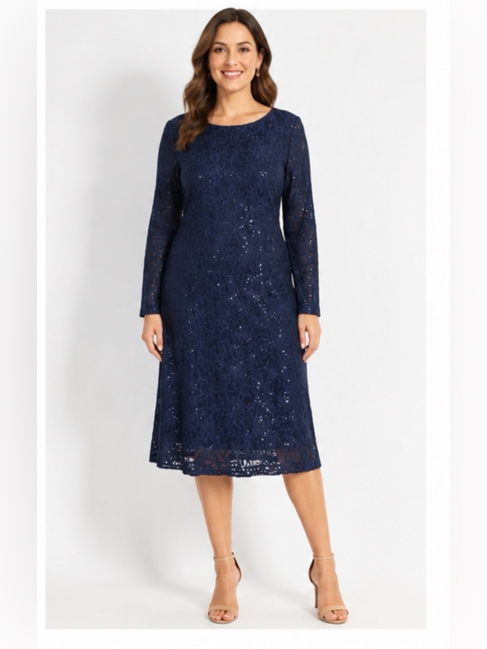 Lauren Ralph Lauren Navy Sequin Long Sleeves Dress